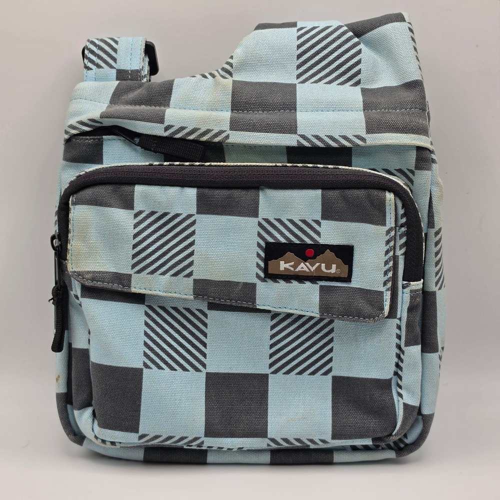 Gorpcore Festival KAVU Checkered Canvas Keepalong Crossbody Bag Unisex OS Blue